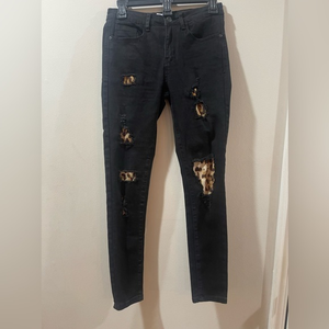 Judy‎ Blue Skinny Black Distressed Leopard High Rise Jeans 7/28